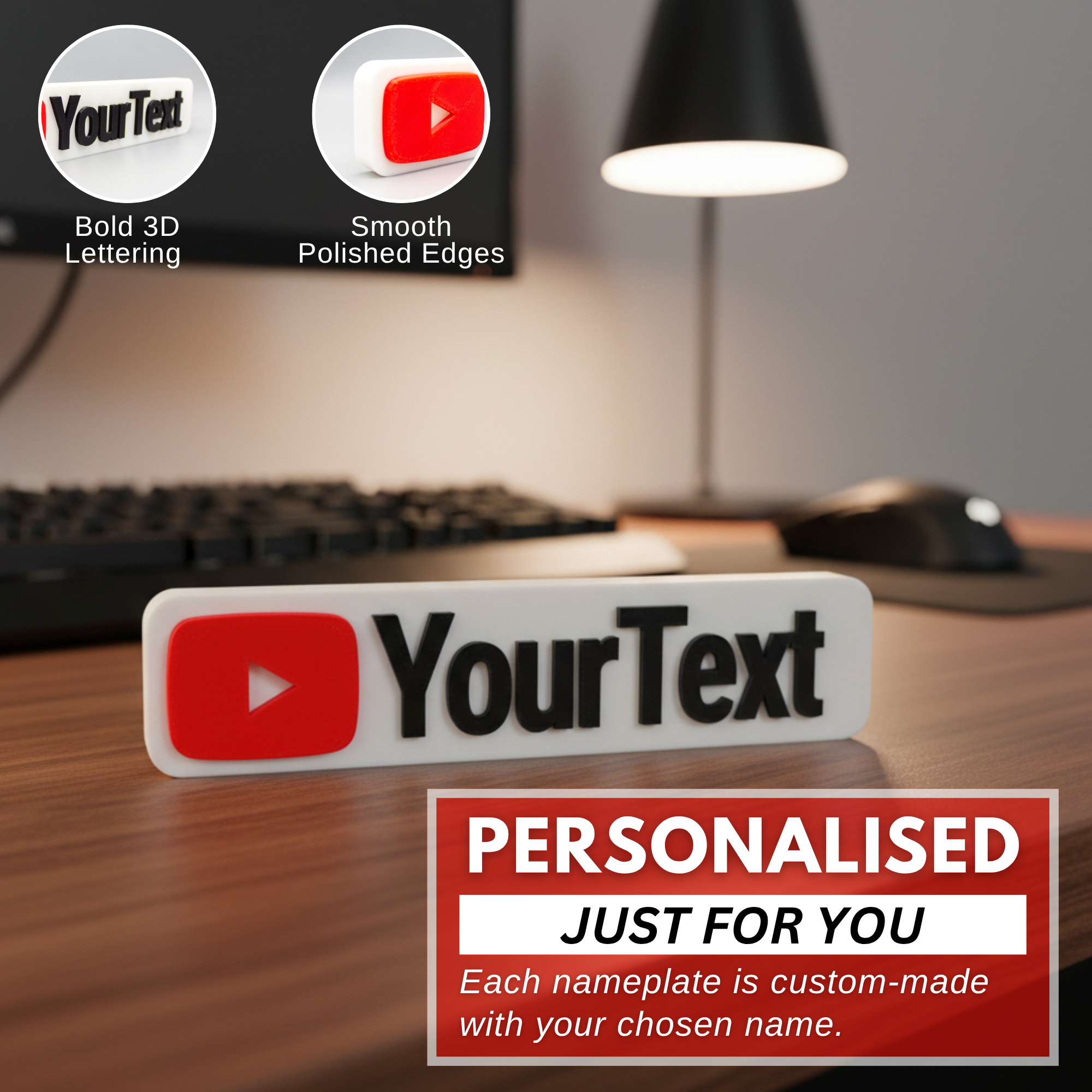 Custom YouTube Inspired Nameplate, Personalised Desk Plate, VLogger Name Sign