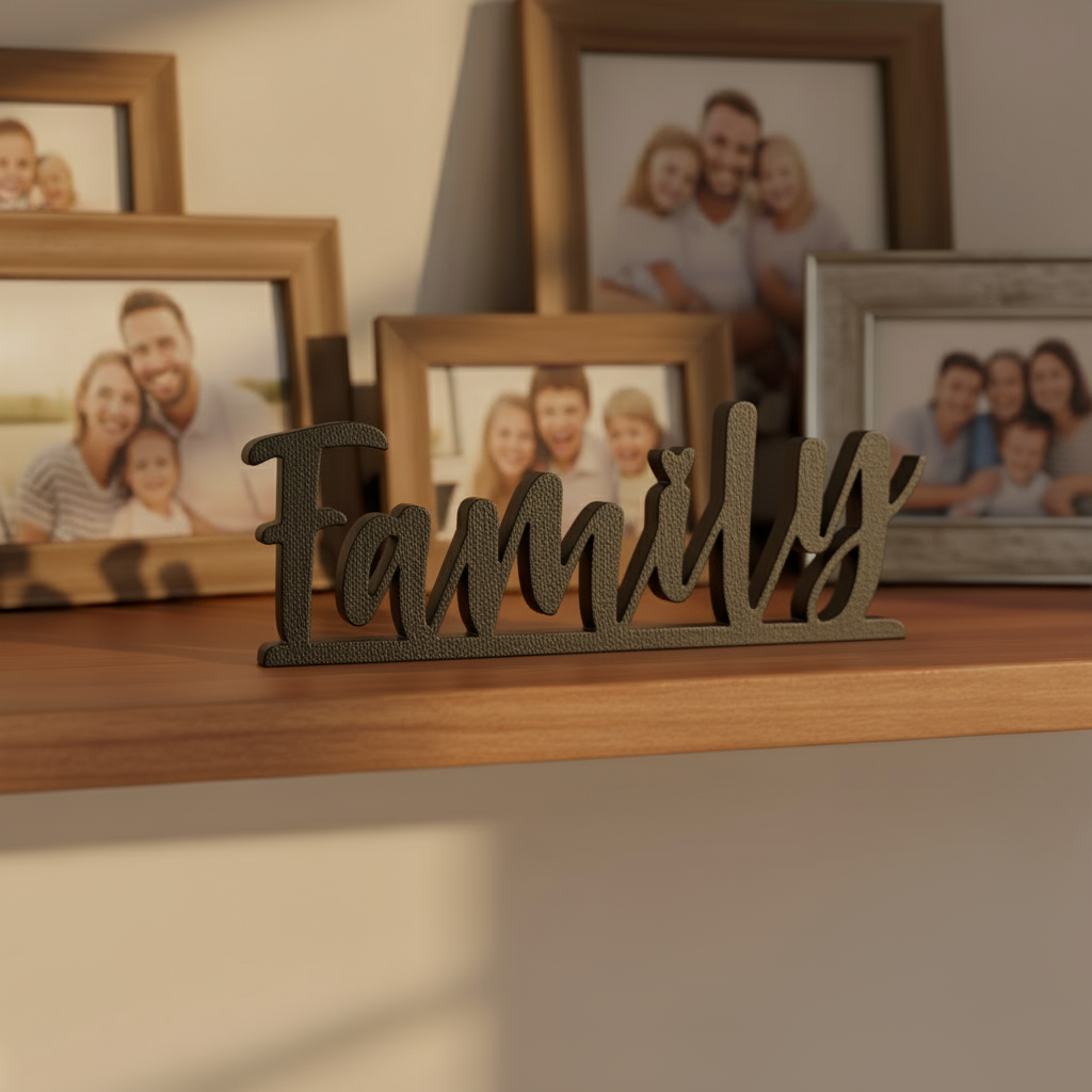 Family Tabletop Word Sign – Minimalist 3D Printed Home Decoration | Eco-Friendly PLA, 3 Sizes, Modern Style