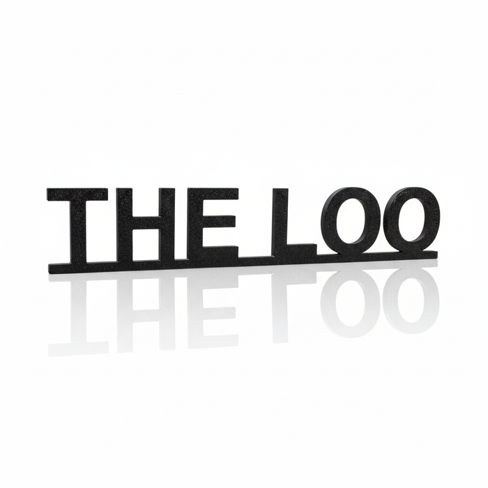 The LOO Sign, Modern Black Nordic Bathroom Wall Art, Toilet Décor, Free-Standing or Adhesive Door Topper – main view
