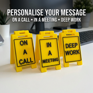 Custom On A Call desk sign message close-up