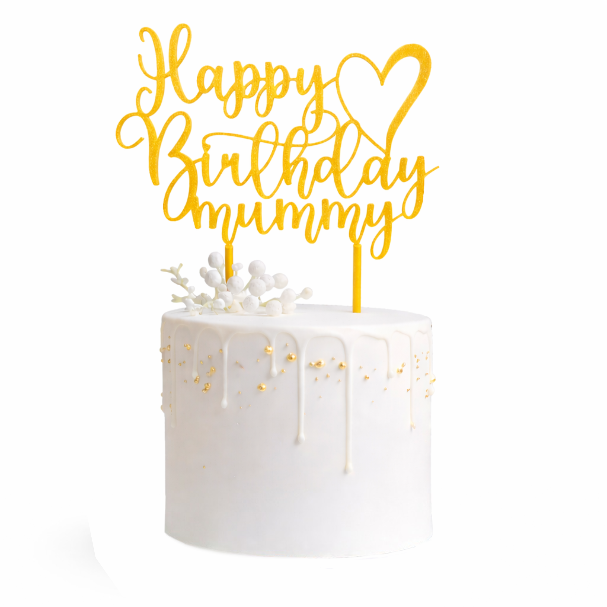 Happy Birthday Mummy Cake Topper – Elegant Glitter Gold, Silver, Black & Copper Decoration with Heart Design for Mum’s Birthday Celebration