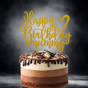 Happy Birthday Mummy Cake Topper – Elegant Glitter Gold, Silver, Black & Copper Decoration with Heart Design for Mum’s Birthday Celebration - SignKraft3D