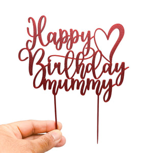 Happy Birthday Mummy Cake Topper – Elegant Glitter Gold, Silver, Black & Copper Decoration with Heart Design for Mum’s Birthday Celebration - SignKraft3D