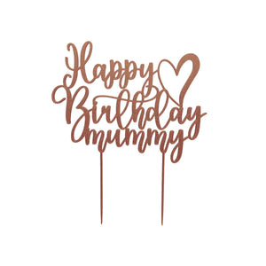 Happy Birthday Mummy Cake Topper – Elegant Glitter Gold, Silver, Black & Copper Decoration with Heart Design for Mum’s Birthday Celebration - SignKraft3D