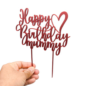 Happy Birthday Mummy Cake Topper – Elegant Glitter Gold, Silver, Black & Copper Decoration with Heart Design for Mum’s Birthday Celebration - SignKraft3D