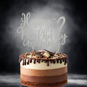 Happy Birthday Mummy Cake Topper – Elegant Glitter Gold, Silver, Black & Copper Decoration with Heart Design for Mum’s Birthday Celebration - SignKraft3D