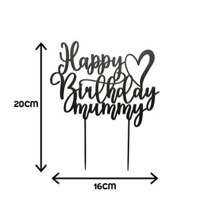 Happy Birthday Mummy Cake Topper – Elegant Glitter Gold, Silver, Black & Copper Decoration with Heart Design for Mum’s Birthday Celebration - SignKraft3D