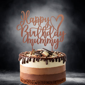 Happy Birthday Mummy Cake Topper – Elegant Glitter Gold, Silver, Black & Copper Decoration with Heart Design for Mum’s Birthday Celebration - SignKraft3D
