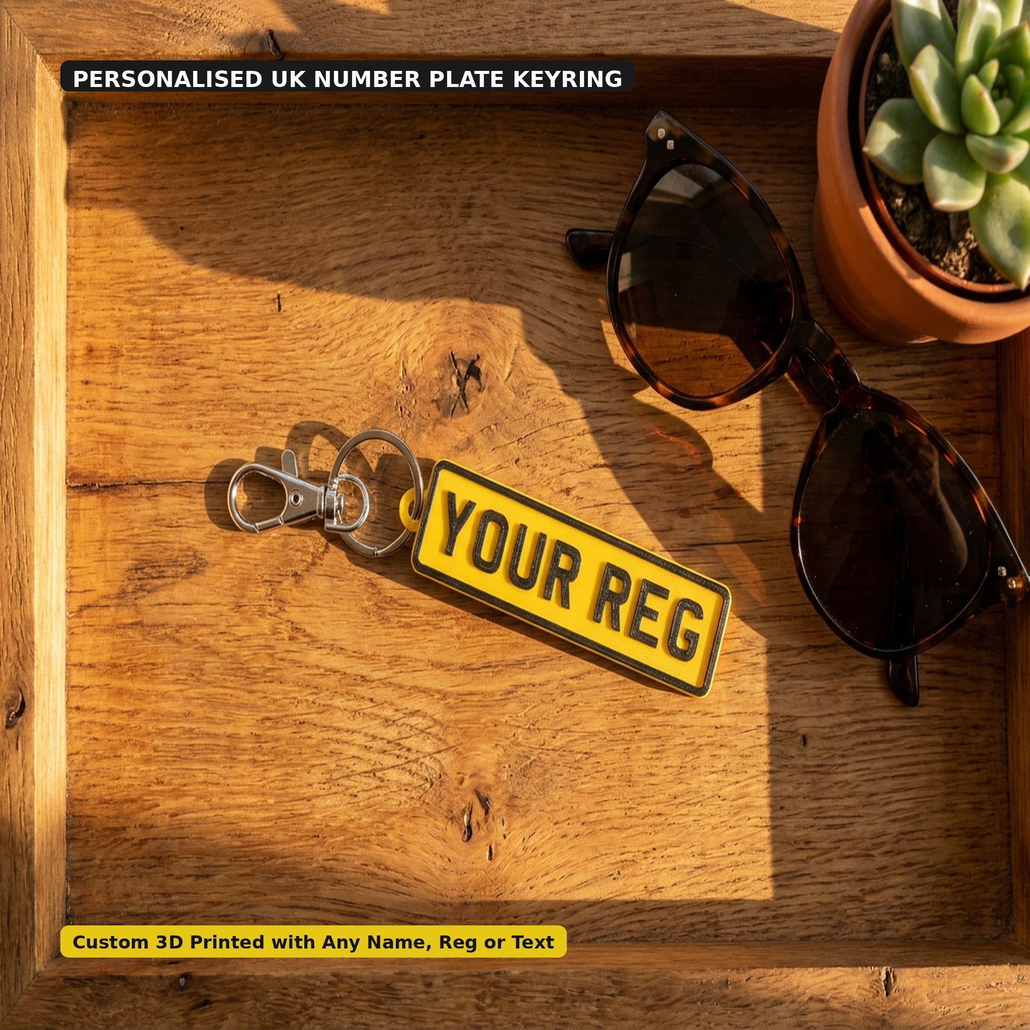 Personalised UK Number Plate Keyring – 3D Printed Custom Car Keychain Gift for Him