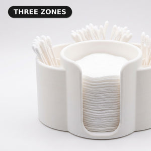 Q-Tip & Cotton Pad Holder with Brush Slots – Bathroom Organiser for Makeup Pads, Buds & Brushes, Vanity Storage, White / Black