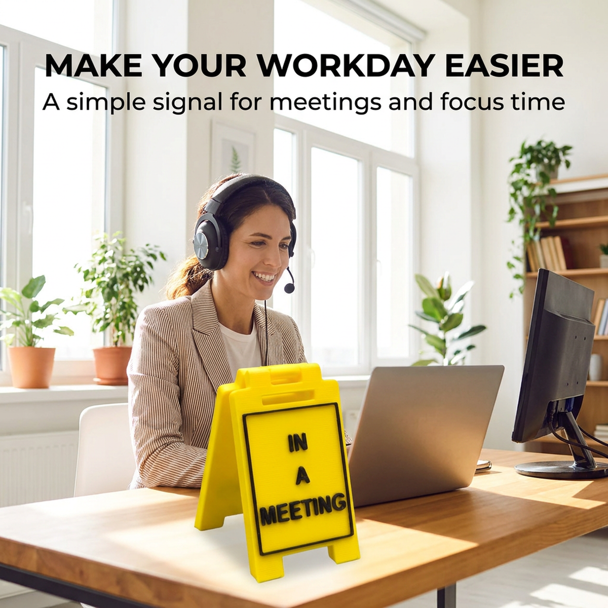 In A Meeting desk sign for a remote work home office