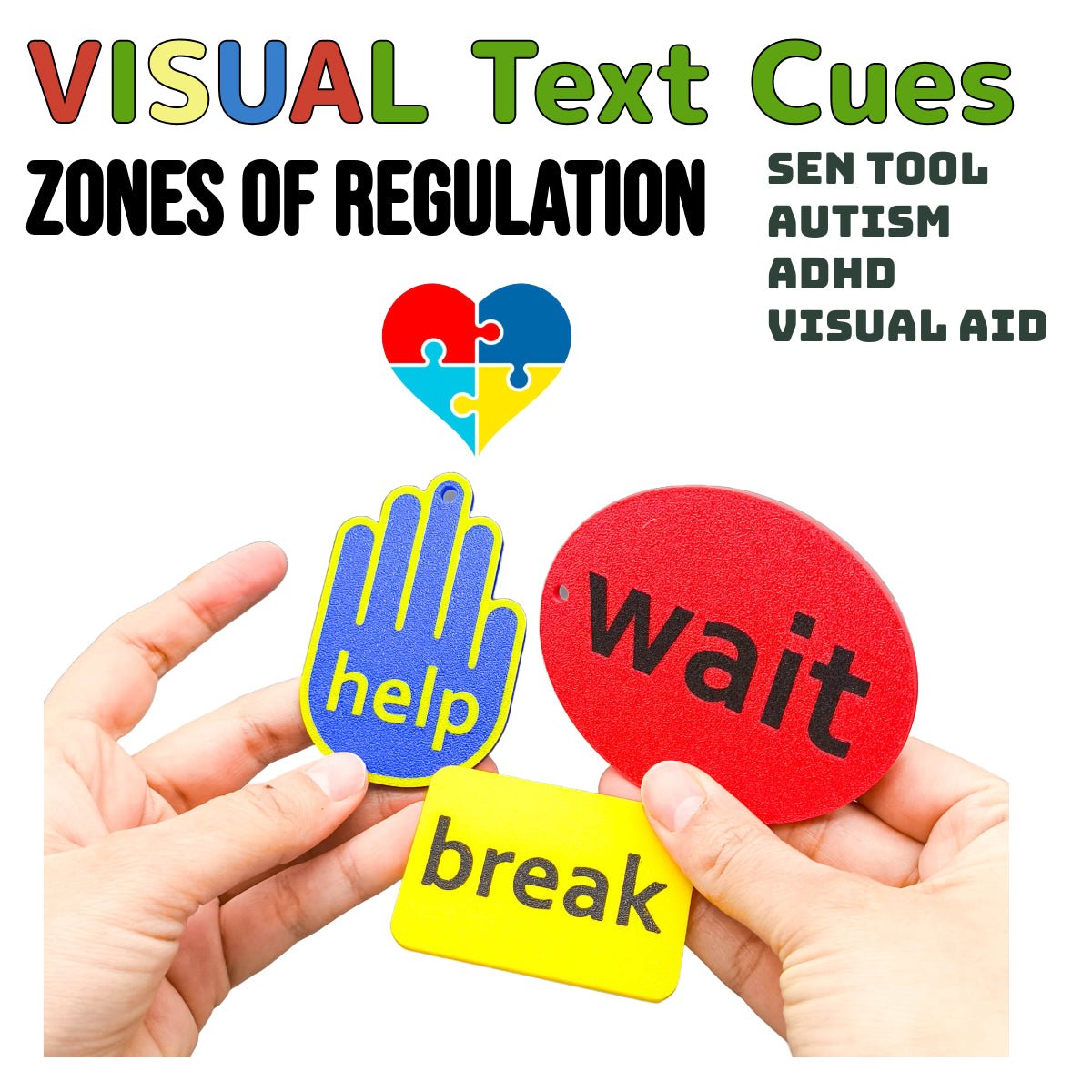 Zones of Regulation Badges - Color - Coded Break, Wait, Help Messages for Visual Cues | Sensory - Friendly Autism & Anxiety Tool for Kids & Adults - SignKraft3D