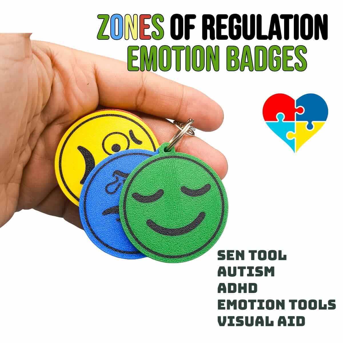 Zones of Regulation Keychain – 4 Color - Coded Mood Discs for Instant Emotional Support | Sensory - Friendly Autism & Anxiety Tool for Kids & Adults - SignKraft3D
