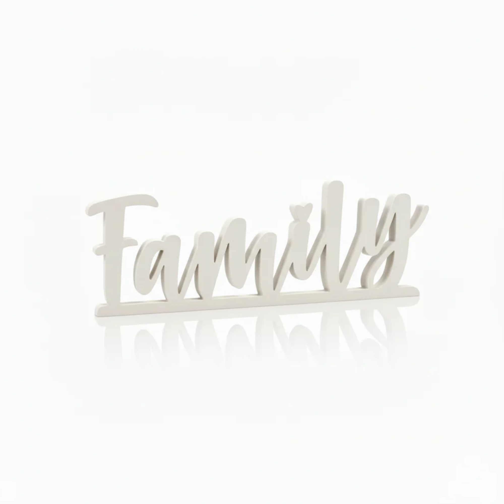 White Family Freestanding Sign – Textured PLA Home Décor Word Ornament, Eco-Friendly Shelf Display