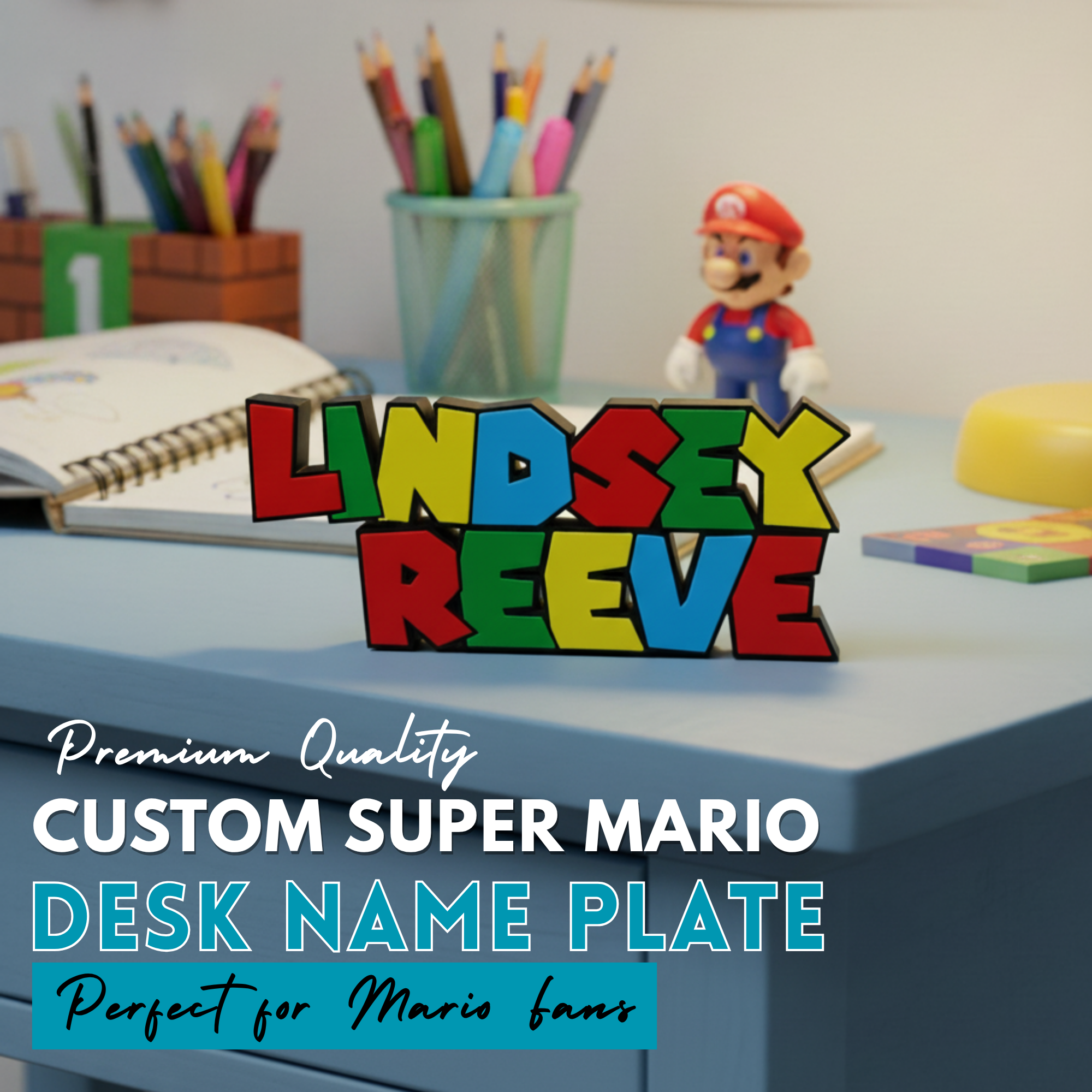 Personalized Super Mario Nameplate, Custom Mario Desk Themed Name Plate, Kids Room Sign, Mario Gamer Gift, SK3D