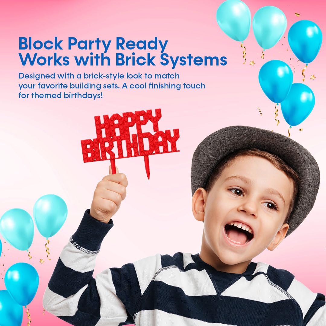 Bricks-Compatible Happy Birthday Cake Topper | Custom Block Party Decoration