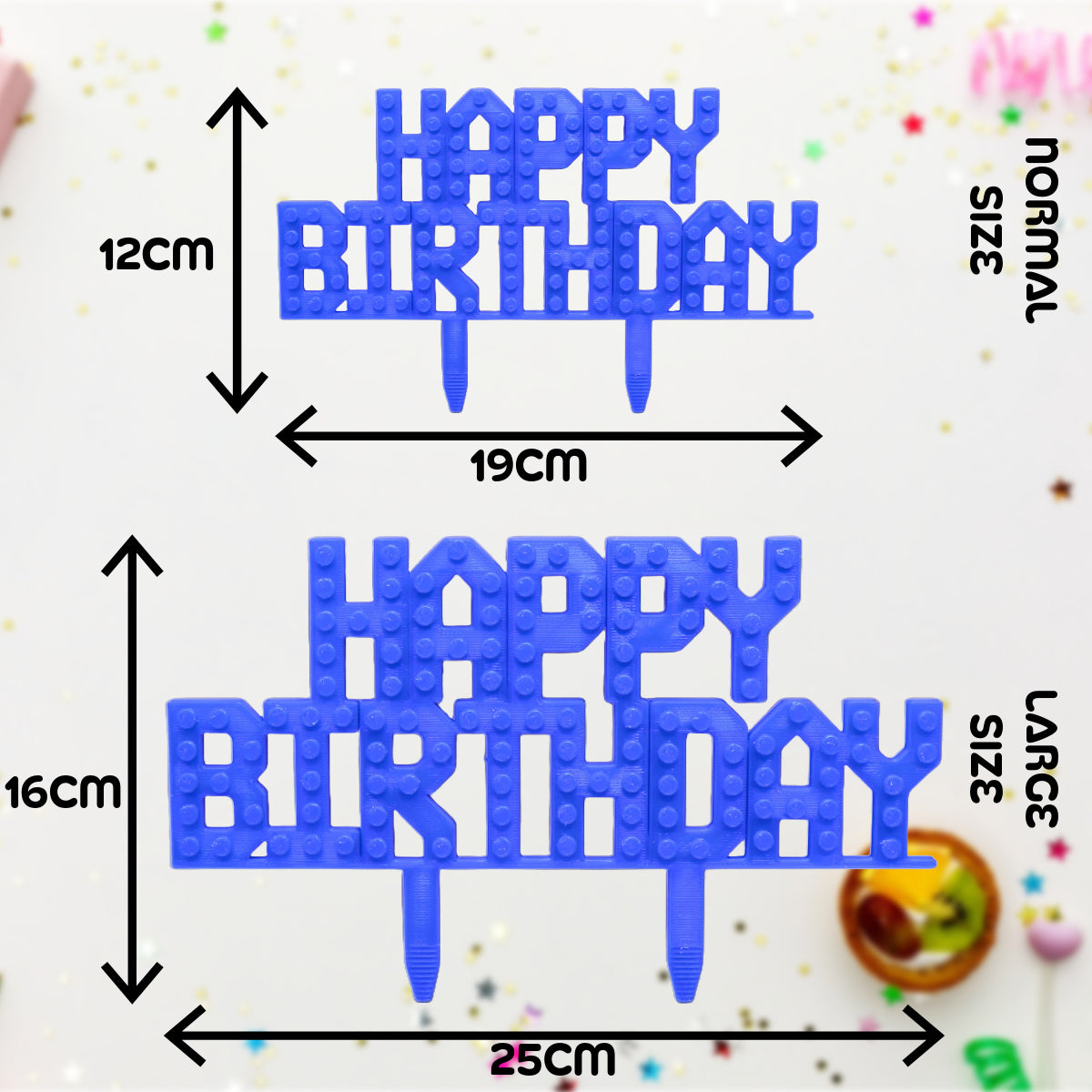 Bricks Compatible Happy Birthday Cake Topper– Brick Party Theme | Block system Custom Birthday Decoration, Blue, Pink, Red - Any Colour