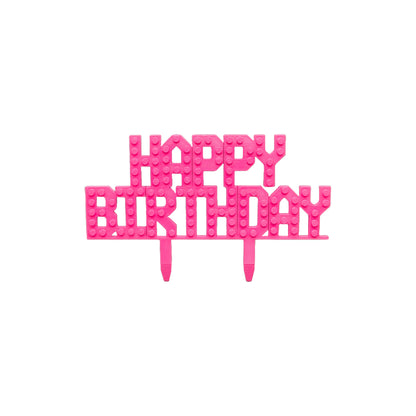 Bricks Compatible Happy Birthday Cake Topper– Brick Party Theme | Block system Custom Birthday Decoration, Blue, Pink, Red - Any Colour