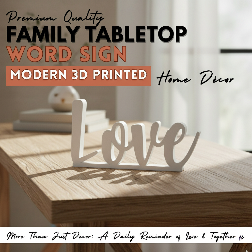 White Love Freestanding Sign – Textured PLA Home Décor Word Ornament, Eco-Friendly Shelf Display