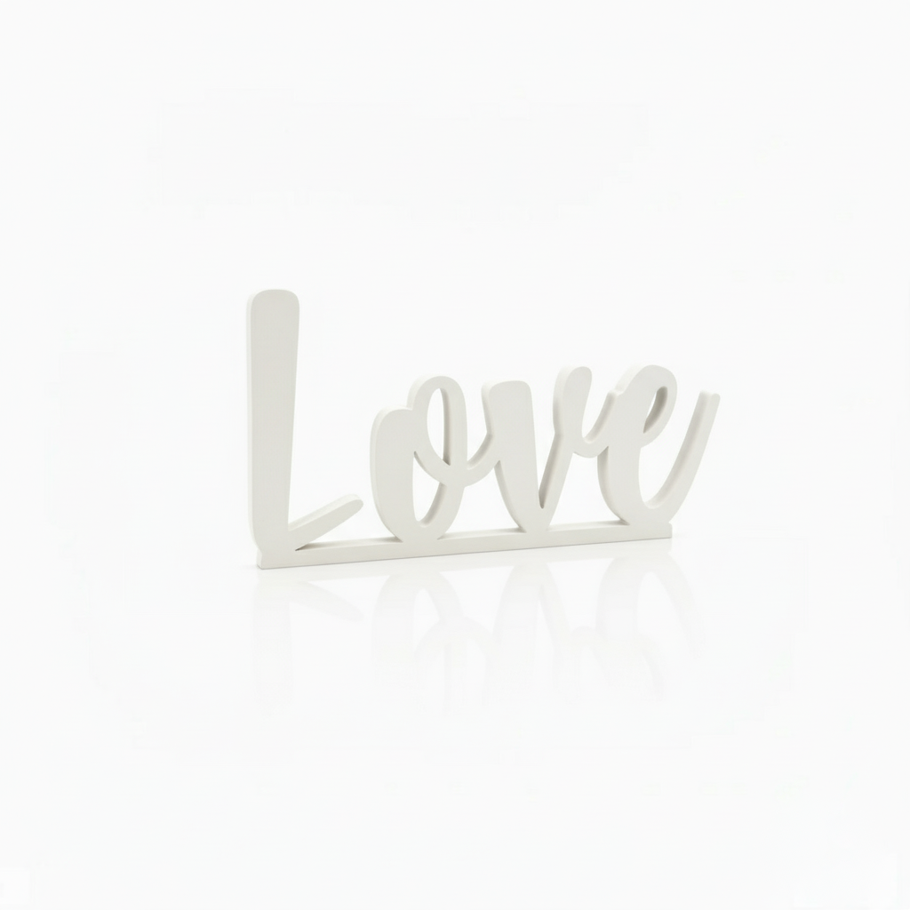 White Love Freestanding Sign – Textured PLA Home Décor Word Ornament, Eco-Friendly Shelf Display