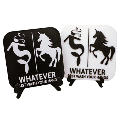 Funny Mermaid And Unicorn Gender Neutral Restroom Door Sign, Bathroom Decor for Nautical, Mermaid, Unicorn, Wall Decor