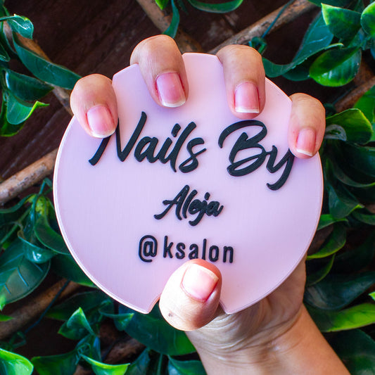 Custom Nail Art Photography Prop, Personalized Branding Disk, Nail Technician Prop, Nail Salon Display - Pastel Pink Black