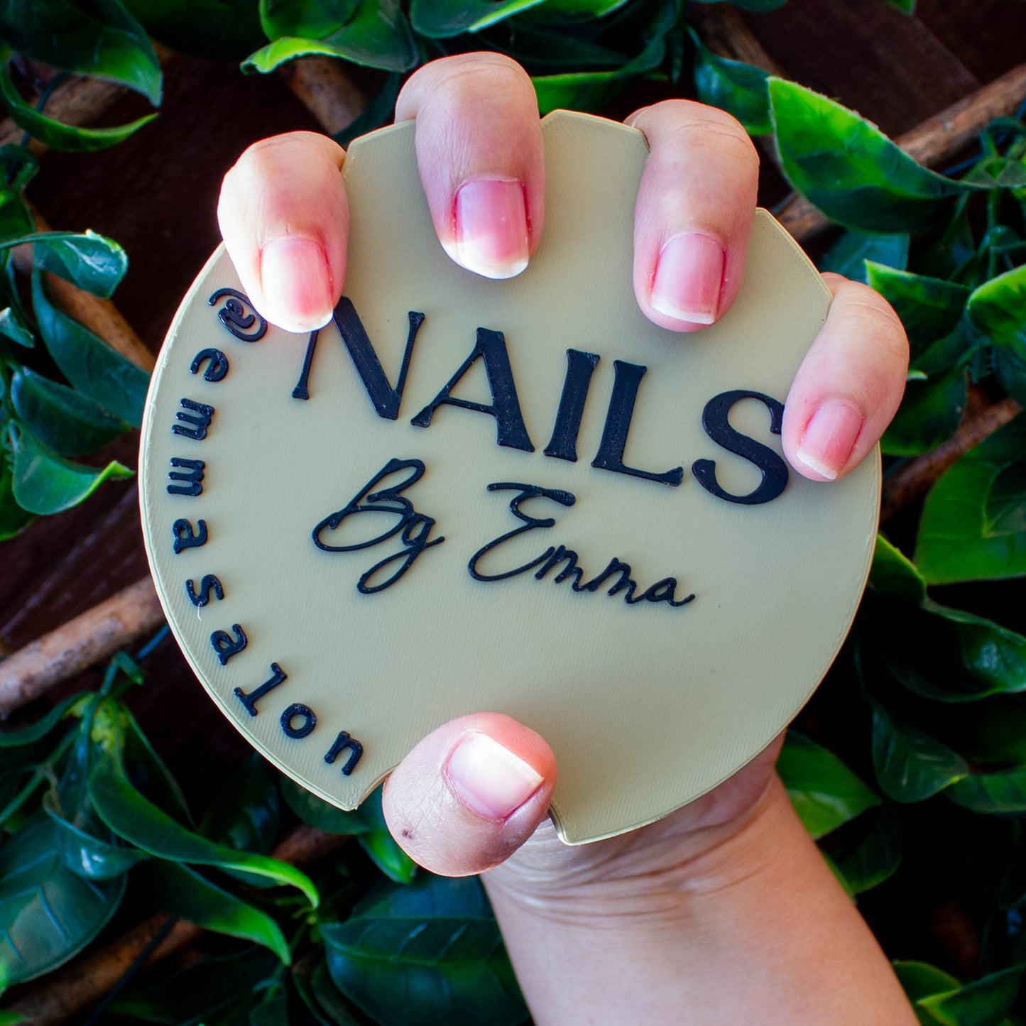 Custom Nail Art Photography Prop, Personalized Branding Disk, Nail Technician Prop, Nail Salon Display - Sage Black