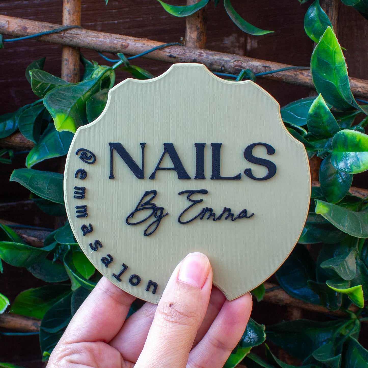 Custom Nail Art Photography Prop, Personalized Branding Disk, Nail Technician Prop, Nail Salon Display - Sage Black