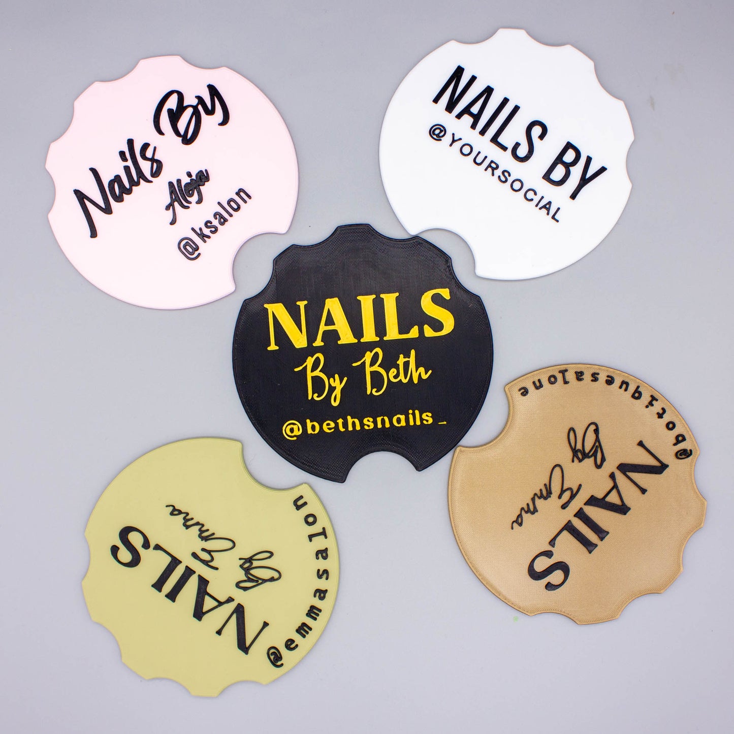 Custom Nail Art Photography Prop, Personalized Branding Disk, Nail Technician Prop, Nail Salon Display - Sage Black