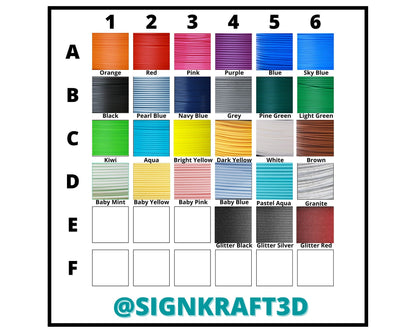 Orange, Red, Pink, Purple, Blue, Sky Blue, Green, Pastel Color, Glitter Color, White, Black, Grey