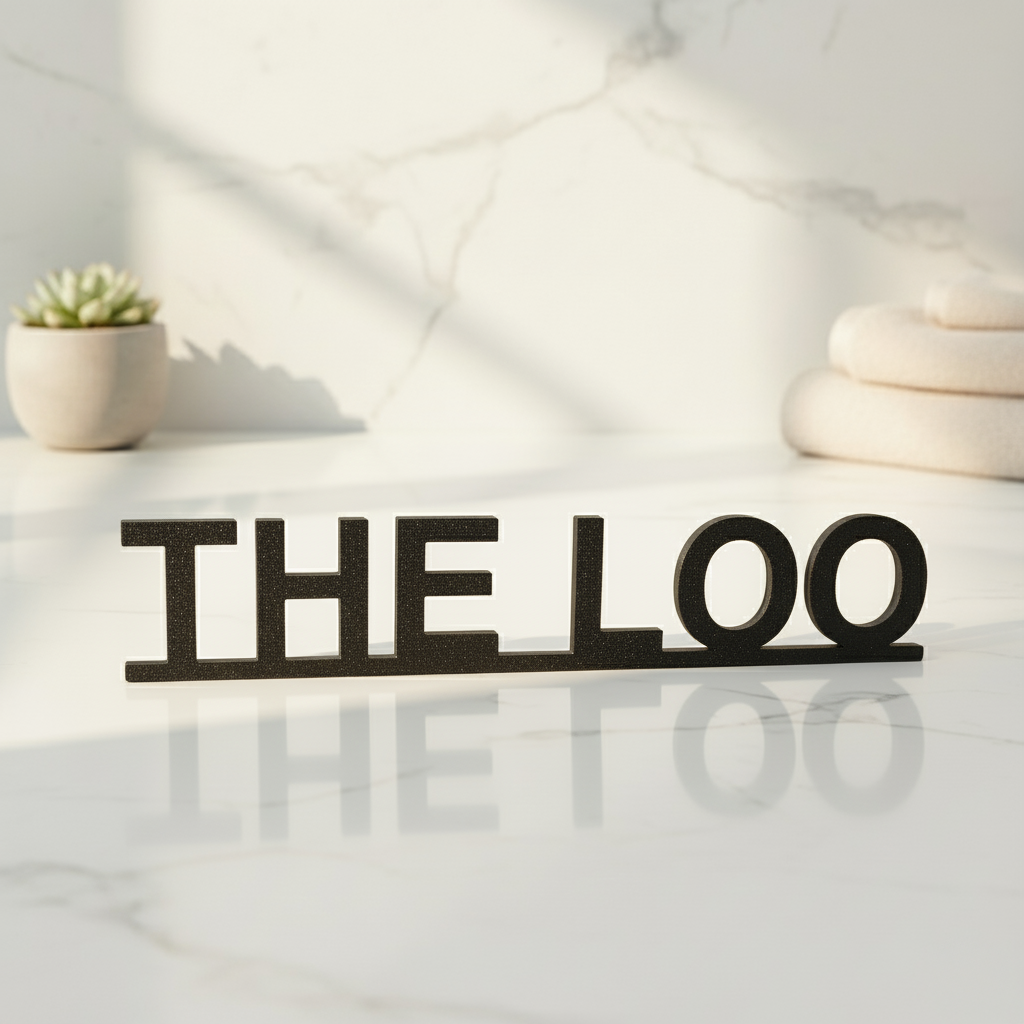 The LOO Sign, Modern Black Nordic Bathroom Wall Art, Toilet Décor, Free-Standing or Adhesive Door Topper