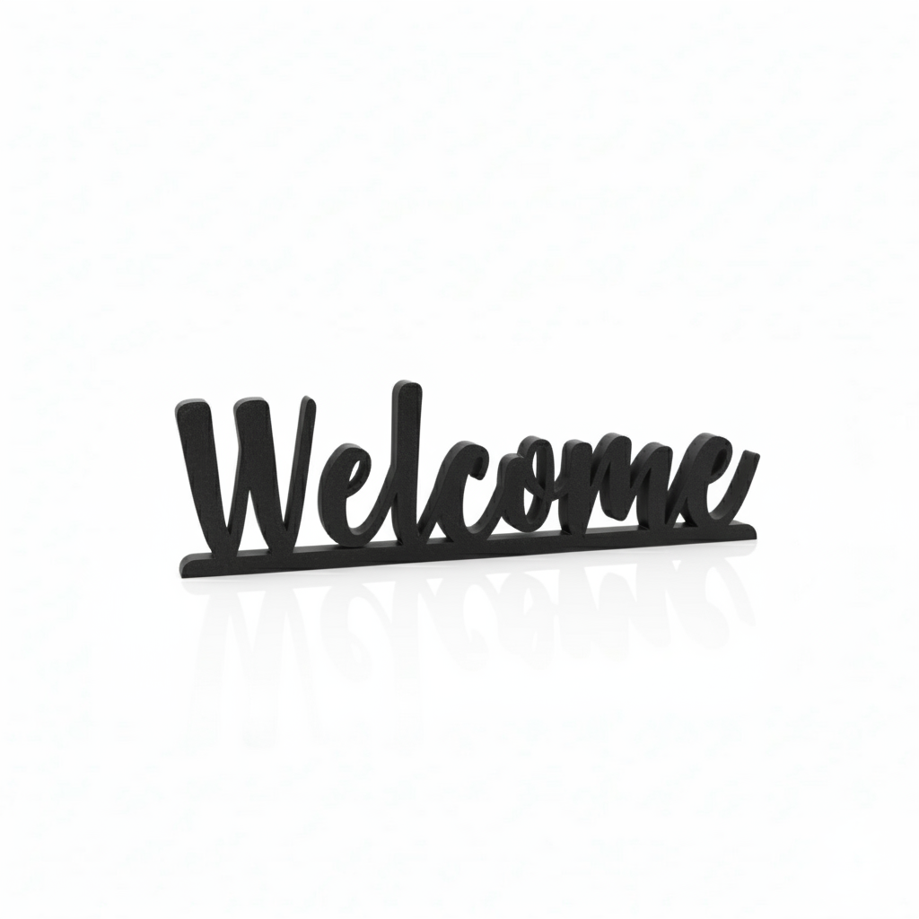 Black Welcome Tabletop Word Sign – Minimalist 3D Printed Home Decoration | Eco-Friendly PLA, 3 Sizes, Modern Style