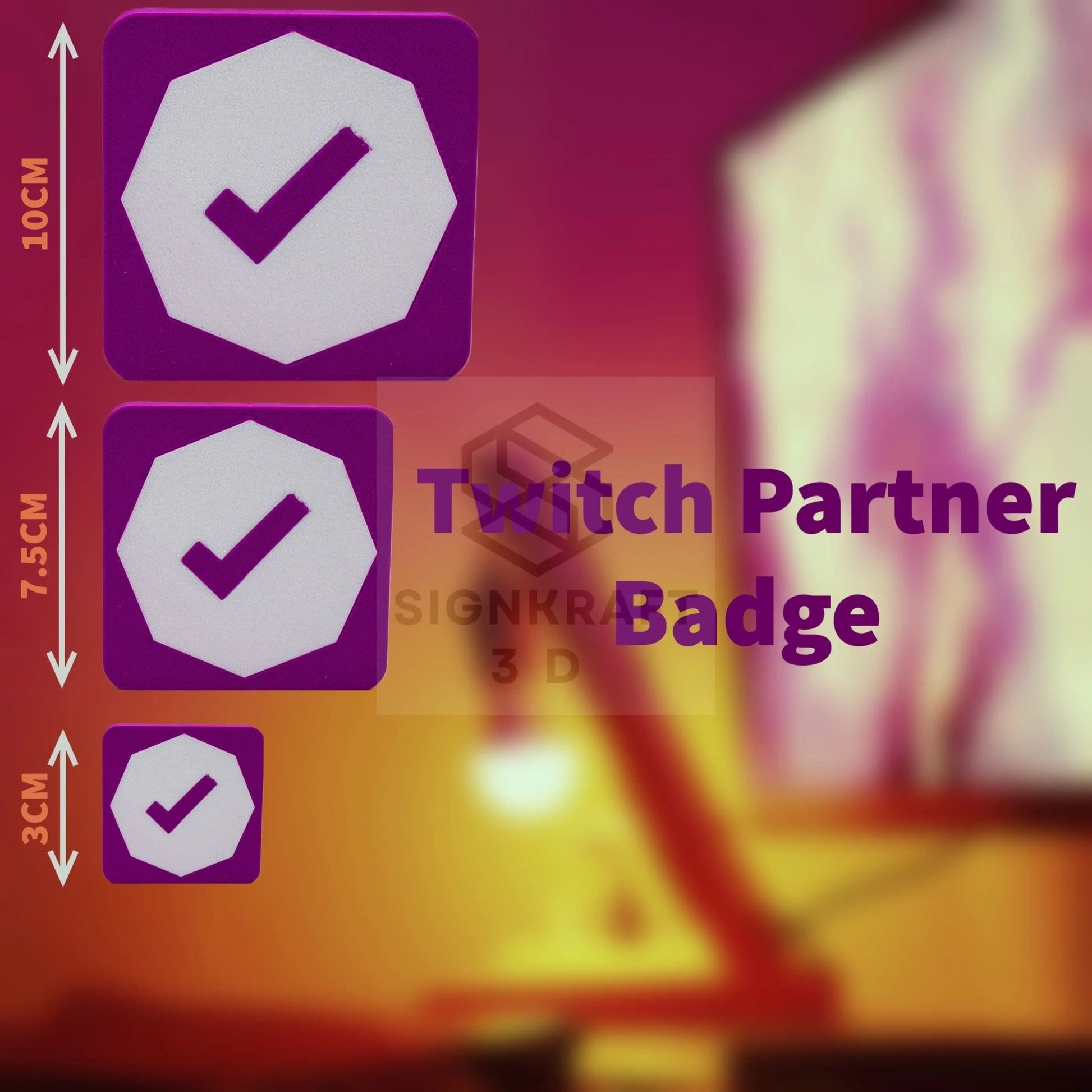 Custom Twitch Badge Trophy, Mod, Partner, VIP, Prime, Gamer Room Decor - SignKraft3D