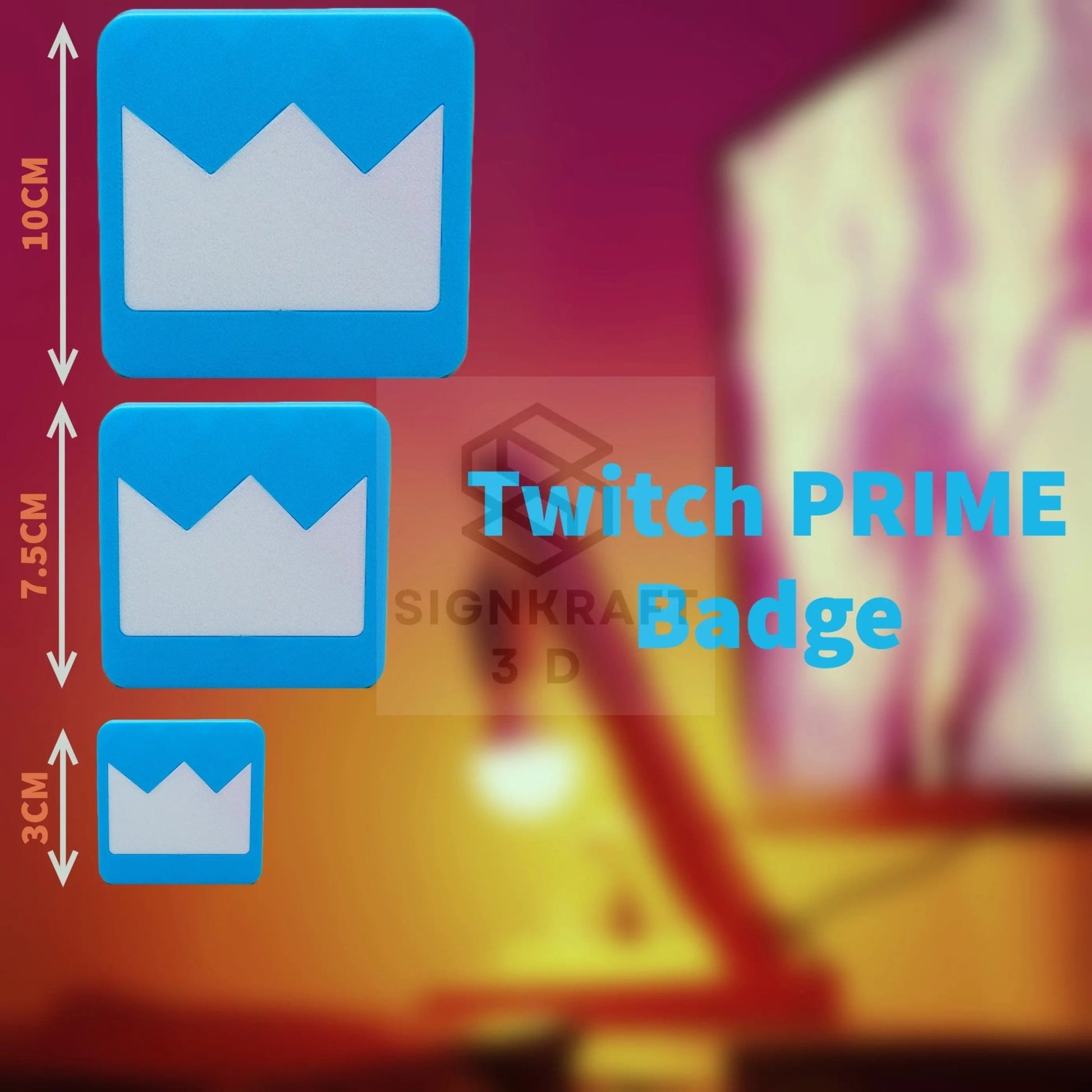 Custom Twitch Badge Trophy, Mod, Partner, VIP, Prime, Gamer Room Decor - SignKraft3D