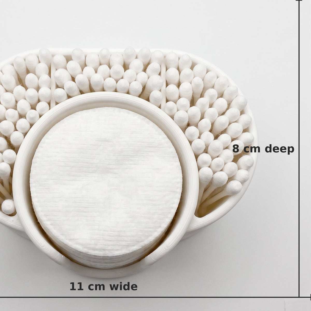 White bathroom organiser dimensions 11 cm wide and 8 cm deep, top view