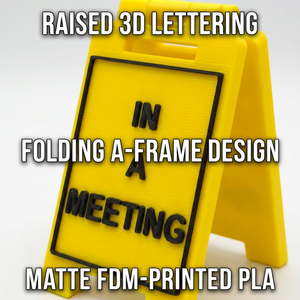 Features of the In A Meeting personalised mini floor sign
