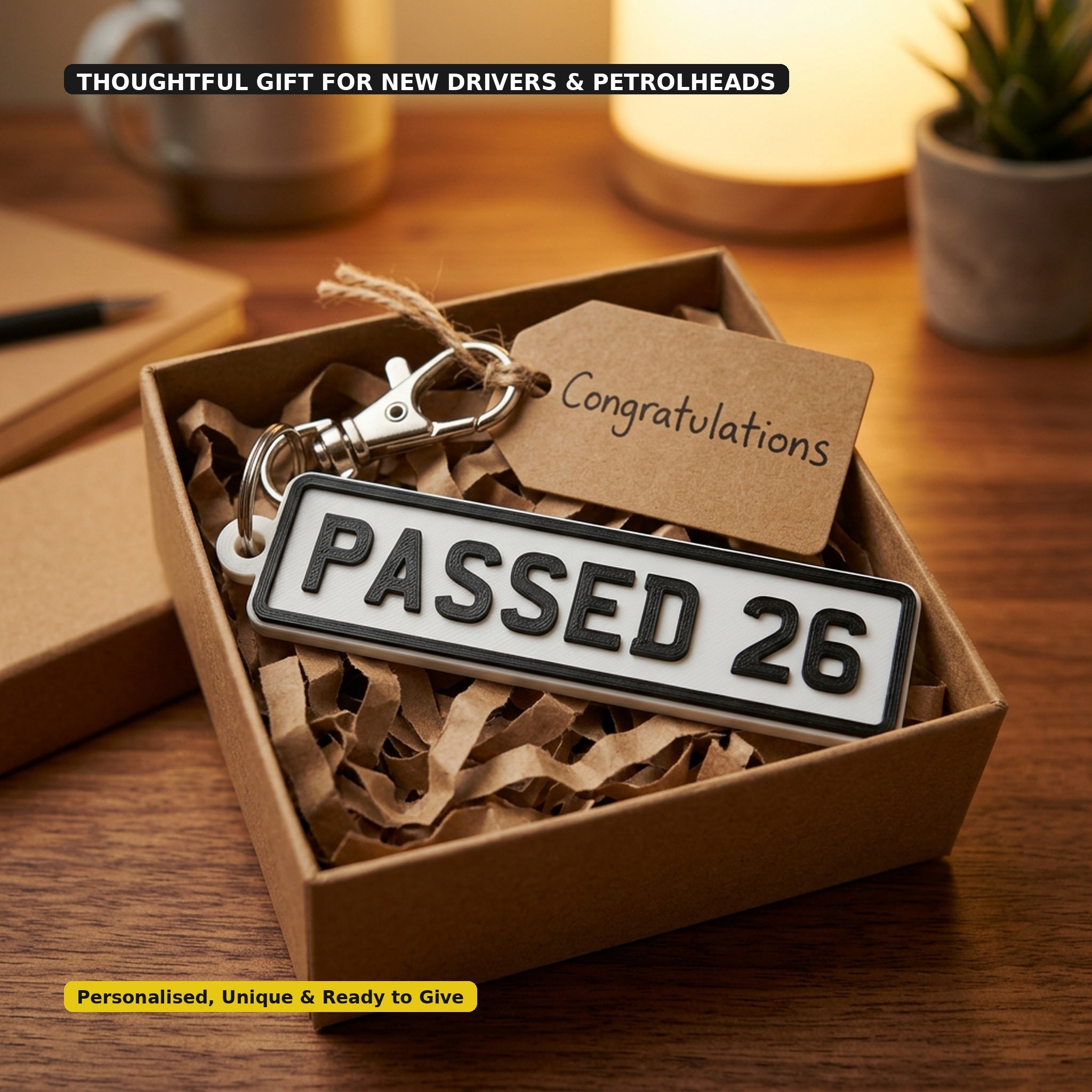 Personalised UK Number Plate Keyring – 3D Printed Custom Car Keychain Gift for Him