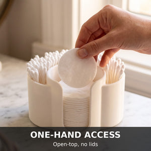Q-Tip & Cotton Pad Holder with Brush Slots – Bathroom Organiser for Makeup Pads, Buds & Brushes, Vanity Storage, White / Black