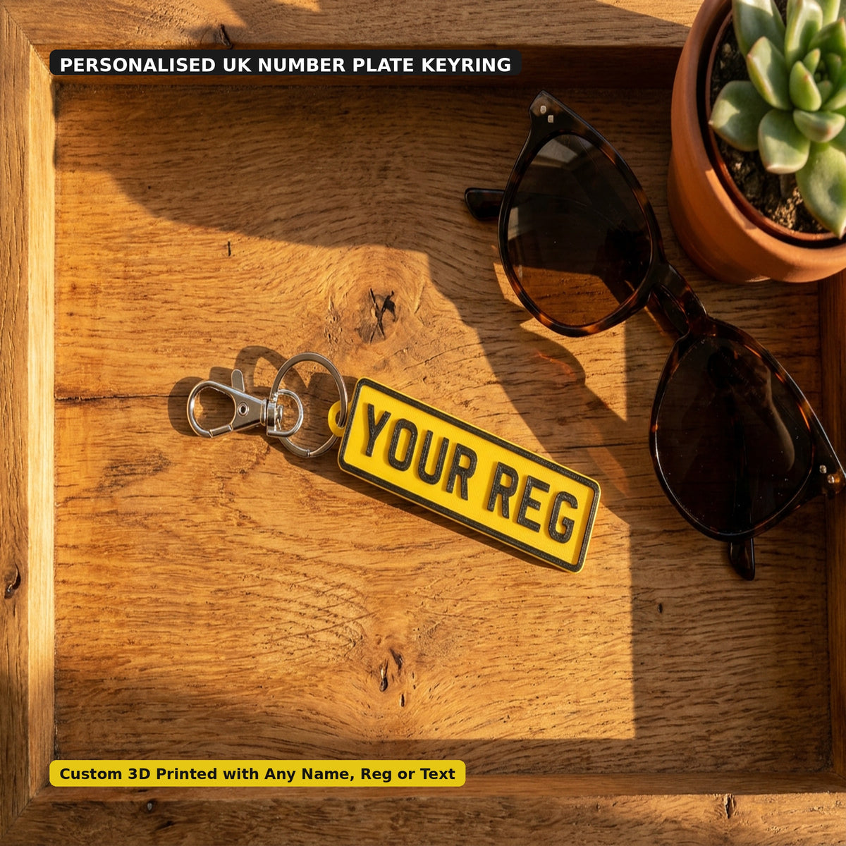 Personalised UK Number Plate Keyring – 3D Printed Custom Car Keychain Gift for Him