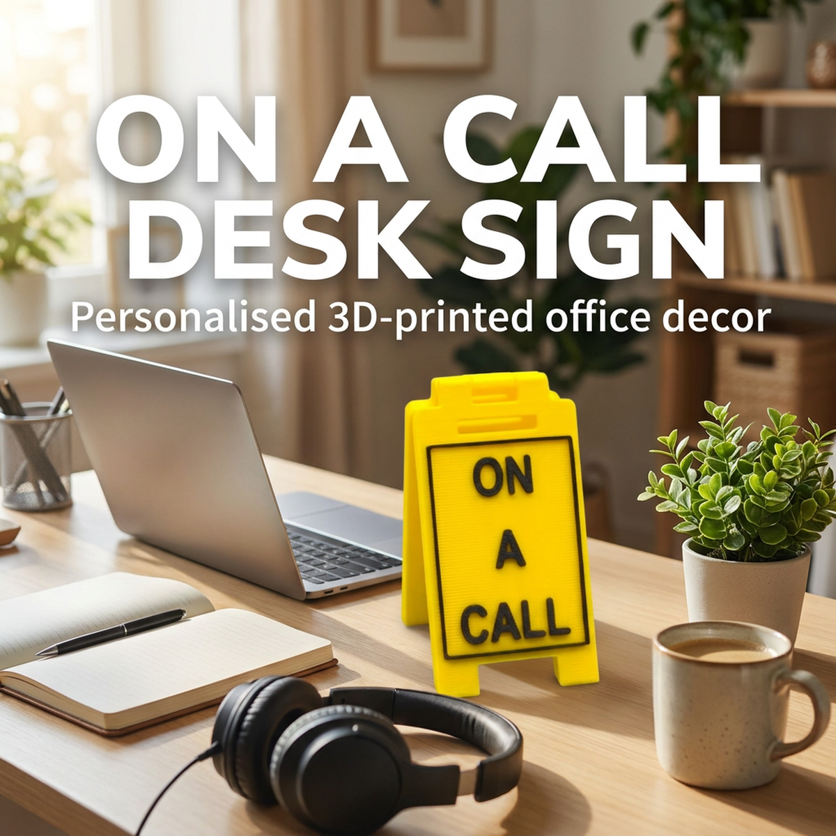 On A Call desk sign displayed in a home office
