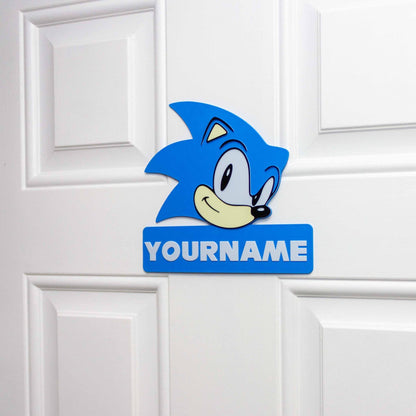 Personalised Blue Hedgehog Door Hanger - SignKraft3D