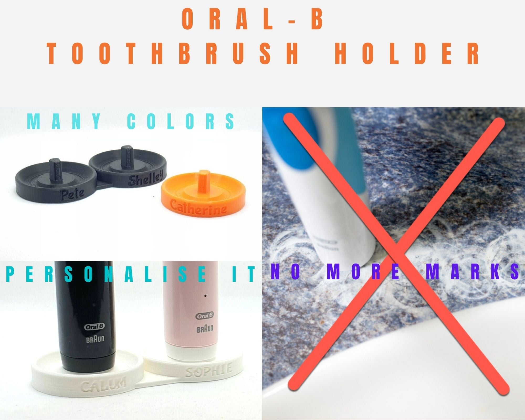 Personalised Oral - B Electric Toothbrush Holder: Modern Holder with Drip Tray & Stable Base - SignKraft3D