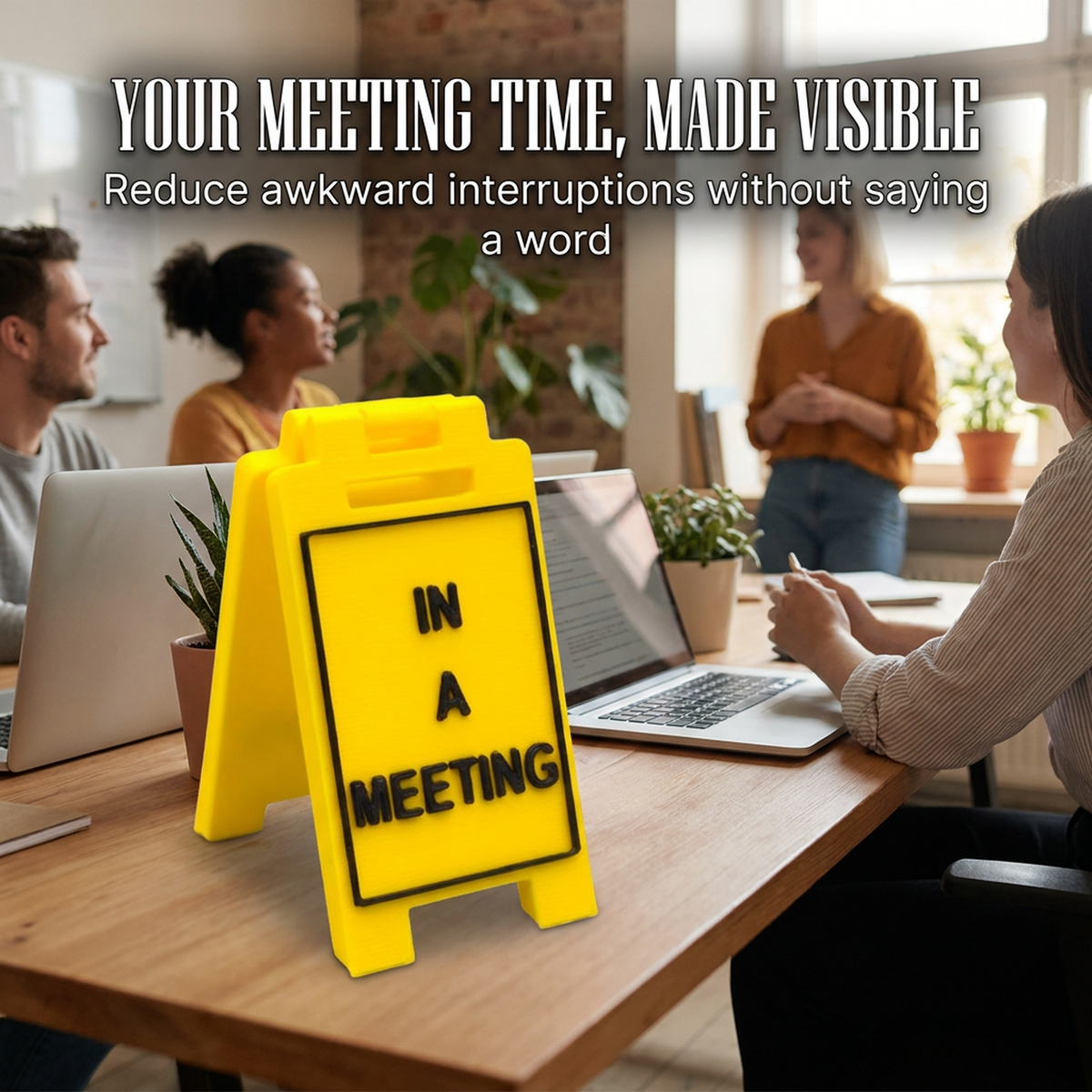 In A Meeting sign for focused work and fewer interruptions