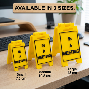In A Meeting mini floor sign size comparison with small medium and large options