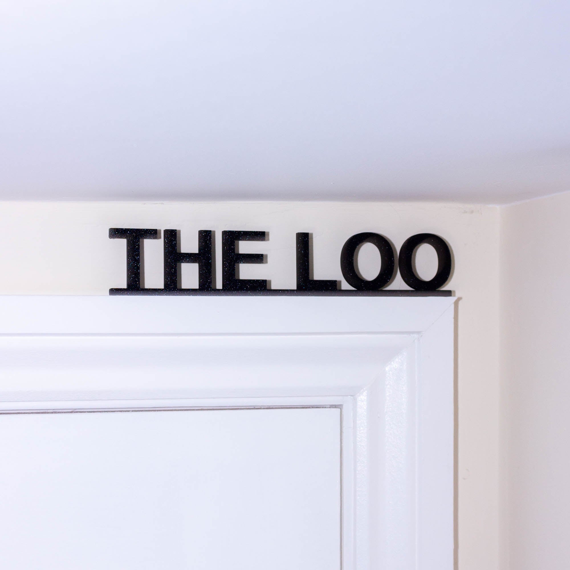 The LOO Sign, Modern Black Nordic Bathroom Wall Art, Toilet Décor, Free - Standing or Adhesive Door Topper - SignKraft3D
