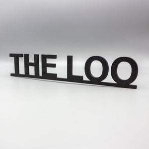 The LOO Sign, Modern Black Nordic Bathroom Wall Art, Toilet Décor, Free - Standing or Adhesive Door Topper - SignKraft3D