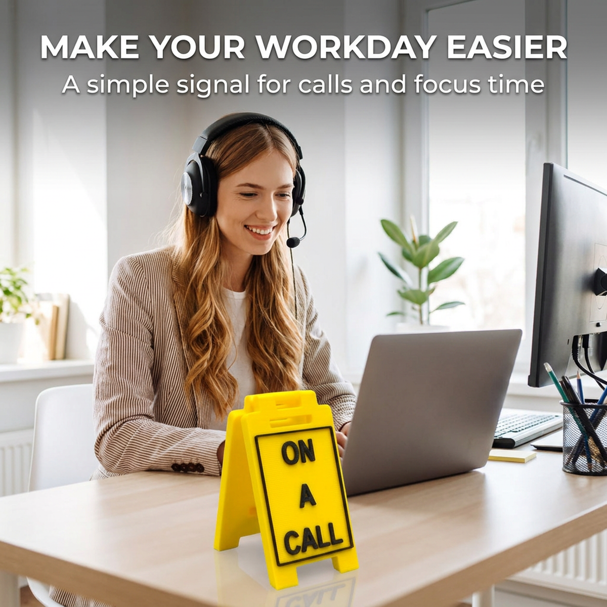 On A Call desk sign for a remote work home office